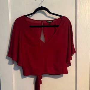 Express Women's Deep Red Flutter Sleeve Blouse